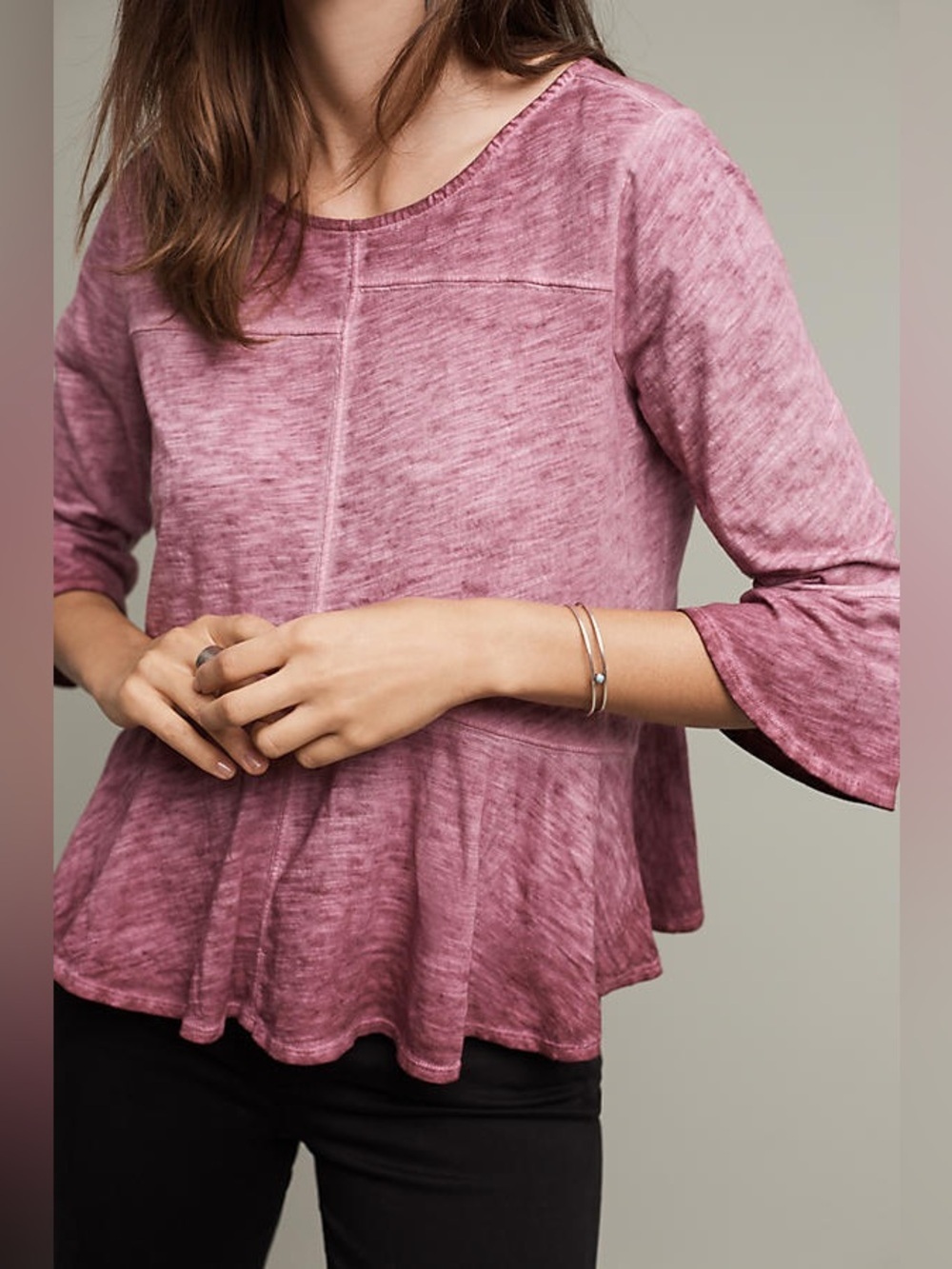 Anthropologie - Akemi + Kin Seamed Peplum Bell Sleeves Ombre Wash Blouse Size M
